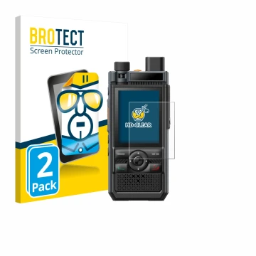 Front side of a product packaging with the brand logo BROTECT. Next to it is the device Hytera P50 Pro shown with the correspo