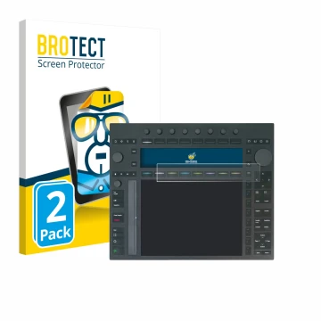 Front side of a product packaging with the brand logo BROTECT. Next to it is the device Ableton Push 3 shown with the correspo