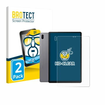Front side of a product packaging with the brand logo BROTECT. Next to it is the device Samsung Galaxy Tab S6 2020 (Front+Came