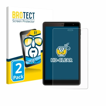 Front side of a product packaging with the brand logo BROTECT. Next to it is the device Logicom Tab 80 8