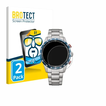Front side of a product packaging with the brand logo BROTECT. Next to it is the device Citizen CA4716-50L shown with the corr