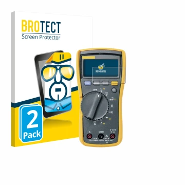 Front side of a product packaging with the brand logo BROTECT. Next to it is the device Fluke 115 shown with the corresponding