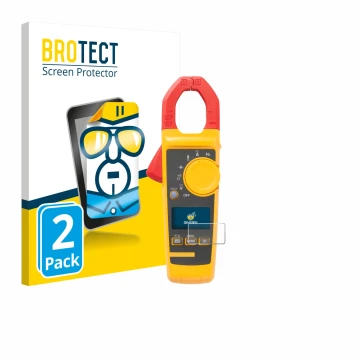 Front side of a product packaging with the brand logo BROTECT. Next to it is the device Fluke 325 shown with the corresponding