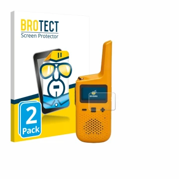 Front side of a product packaging with the brand logo BROTECT. Next to it is the device Motorola Talkabout T72 shown with the 