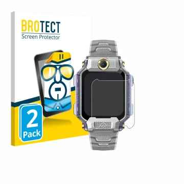 Front side of a product packaging with the brand logo BROTECT. Next to it is the device Imoo Watch Phone X10 shown with the co