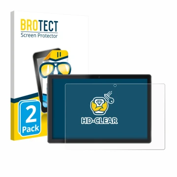 Front side of a product packaging with the brand logo BROTECT. Next to it is the device Lisciani Mio Tab 10