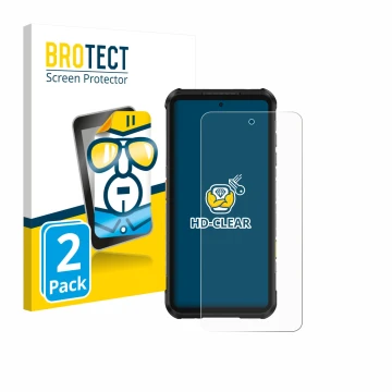 Front side of a product packaging with the brand logo BROTECT. Next to it is the device Ulefone RugOne Xever 7 Pro shown with 