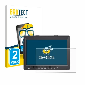 Front side of a product packaging with the brand logo BROTECT. Next to it is the device Feelworld FW759 7