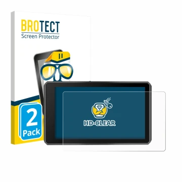 Front side of a product packaging with the brand logo BROTECT. Next to it is the device Garmin zumo XT3 4.7