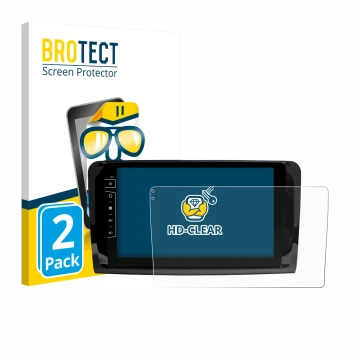 Front side of a product packaging with the brand logo BROTECT. Next to it is the device Dynavin D9-DF432 9