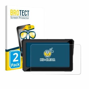 Front side of a product packaging with the brand logo BROTECT. Next to it is the device Carpuride W702 Plus 7