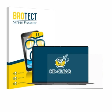 Front side of a product packaging with the brand logo BROTECT. Next to it is the device Geekom GeekBook X14 Pro shown with the