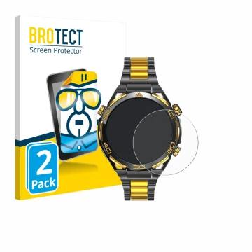Front side of a product packaging with the brand logo BROTECT. Next to it is the device Blackview W90 Pro shown with the corre