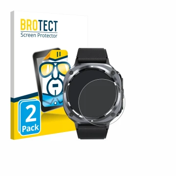 Front side of a product packaging with the brand logo BROTECT. Next to it is the device TIMU S90+ 1.48