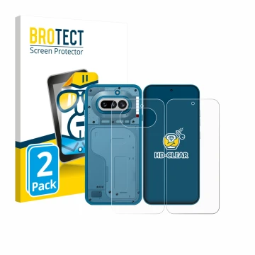 Front side of a product packaging with the brand logo BROTECT. Next to it is the device Nothing Phone (4a) (Front+Back) shown 
