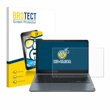 Front side of a product packaging with the brand logo BROTECT. Next to it is the device Lenovo IdeaPad Slim 3i Chromebook Plus