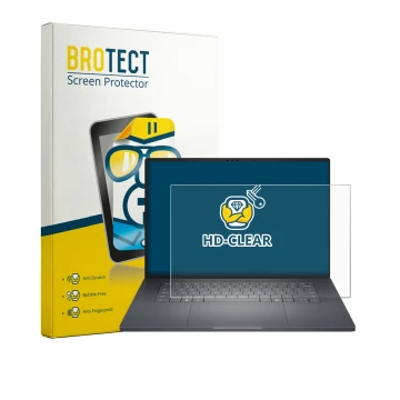 Front side of a product packaging with the brand logo BROTECT. Next to it is the device Dell Pro Precision 7 Series 16 shown w