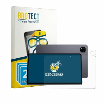 Front side of a product packaging with the brand logo BROTECT. Next to it is the device Alldocube iPlay 70 Pad Pro (Front+Came