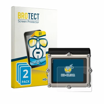 Front side of a product packaging with the brand logo BROTECT. Next to it is the device Shearwater Petrel 3 dive computer show
