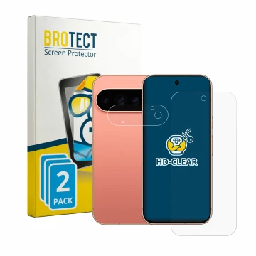 Front side of a product packaging with the brand logo BROTECT. Next to it is the device Google Pixel 11 Pro (Front+Camera) sho