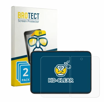 Front side of a product packaging with the brand logo BROTECT. Next to it is the device Apple iPhone Duo (Inner display) shown