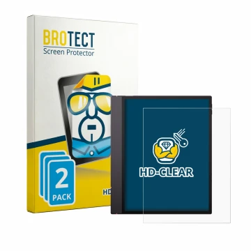 Front side of a product packaging with the brand logo BROTECT. Next to it is the device Boox Note Air 6 C shown with the corre