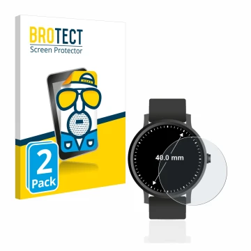 Front side of a product packaging with the brand logo BROTECT. Next to it is the device Watches (Circular, ø: 40 mm) shown wit