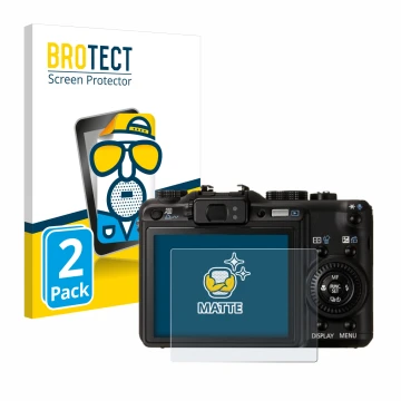 Front side of a product packaging with the brand logo BROTECT. Next to it is the device Canon PowerShot G9 shown with the corr