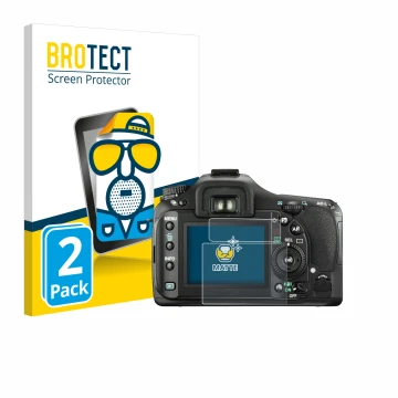 Front side of a product packaging with the brand logo BROTECT. Next to it is the device Pentax K20D shown with the correspondi