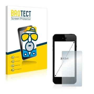 Front side of a product packaging with the brand logo BROTECT. Next to it is the device shown with the corresponding screen pr