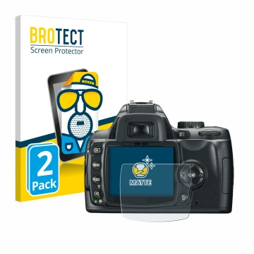 Front side of a product packaging with the brand logo BROTECT. Next to it is the device Nikon D60 shown with the corresponding