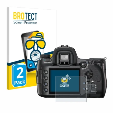 Front side of a product packaging with the brand logo BROTECT. Next to it is the device Sony Alpha 900 (DSLR-A900) shown with 