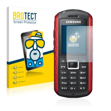Front side of a product packaging with the brand logo BROTECT. Next to it is the device Samsung B2100 shown with the correspon