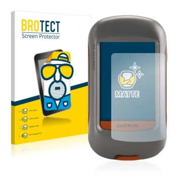Front side of a product packaging with the brand logo BROTECT. Next to it is the device Garmin Dakota 20 shown with the corres