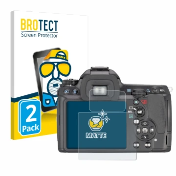 Front side of a product packaging with the brand logo BROTECT. Next to it is the device Pentax K7, K-7 shown with the correspo