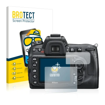 Front side of a product packaging with the brand logo BROTECT. Next to it is the device Nikon D300S shown with the correspondi