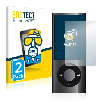 Front side of a product packaging with the brand logo BROTECT. Next to it is the device Apple iPod nano 2009 (5th. Gen.) shown