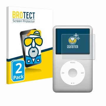 Front side of a product packaging with the brand logo BROTECT. Next to it is the device Apple iPod classic 160 GB (7th Gen.) s