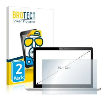 Front side of a product packaging with the brand logo BROTECT. Next to it is the device shown with the corresponding screen pr
