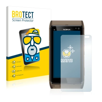 Front side of a product packaging with the brand logo BROTECT. Next to it is the device Nokia n8 shown with the corresponding 