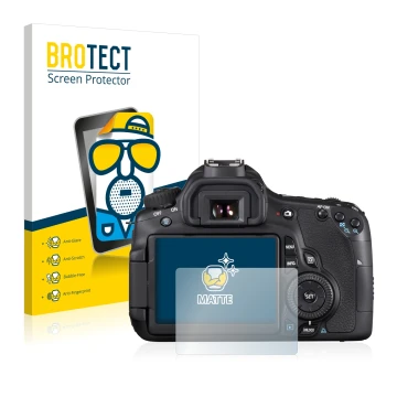 Front side of a product packaging with the brand logo BROTECT. Next to it is the device Canon EOS 60D shown with the correspon