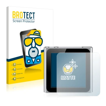 Front side of a product packaging with the brand logo BROTECT. Next to it is the device Apple iPod nano 2010 (6th. Gen.) shown