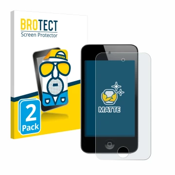 Front side of a product packaging with the brand logo BROTECT. Next to it is the device Apple iPod Touch (4th Gen.) shown with