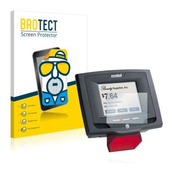 Front side of a product packaging with the brand logo BROTECT. Next to it is the device Symbol MK500 shown with the correspond