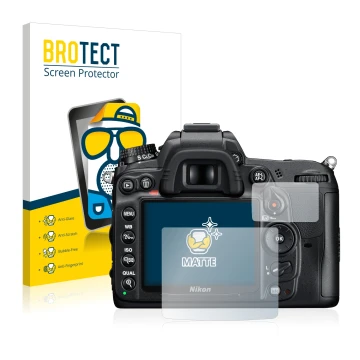 Front side of a product packaging with the brand logo BROTECT. Next to it is the device Nikon D7000 shown with the correspondi