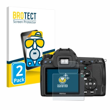 Front side of a product packaging with the brand logo BROTECT. Next to it is the device Pentax K5, K-5 shown with the correspo
