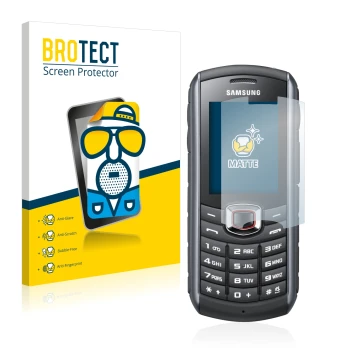 Front side of a product packaging with the brand logo BROTECT. Next to it is the device Samsung GT-B2710 shown with the corres