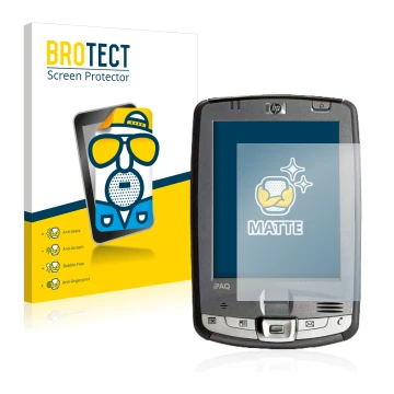 Front side of a product packaging with the brand logo BROTECT. Next to it is the device HP iPAQ hx2110 shown with the correspo