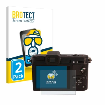 Front side of a product packaging with the brand logo BROTECT. Next to it is the device Nikon 1 V1 shown with the correspondin