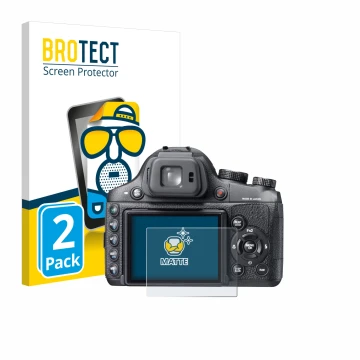 Front side of a product packaging with the brand logo BROTECT. Next to it is the device Fujifilm FinePix X-S1 shown with the c